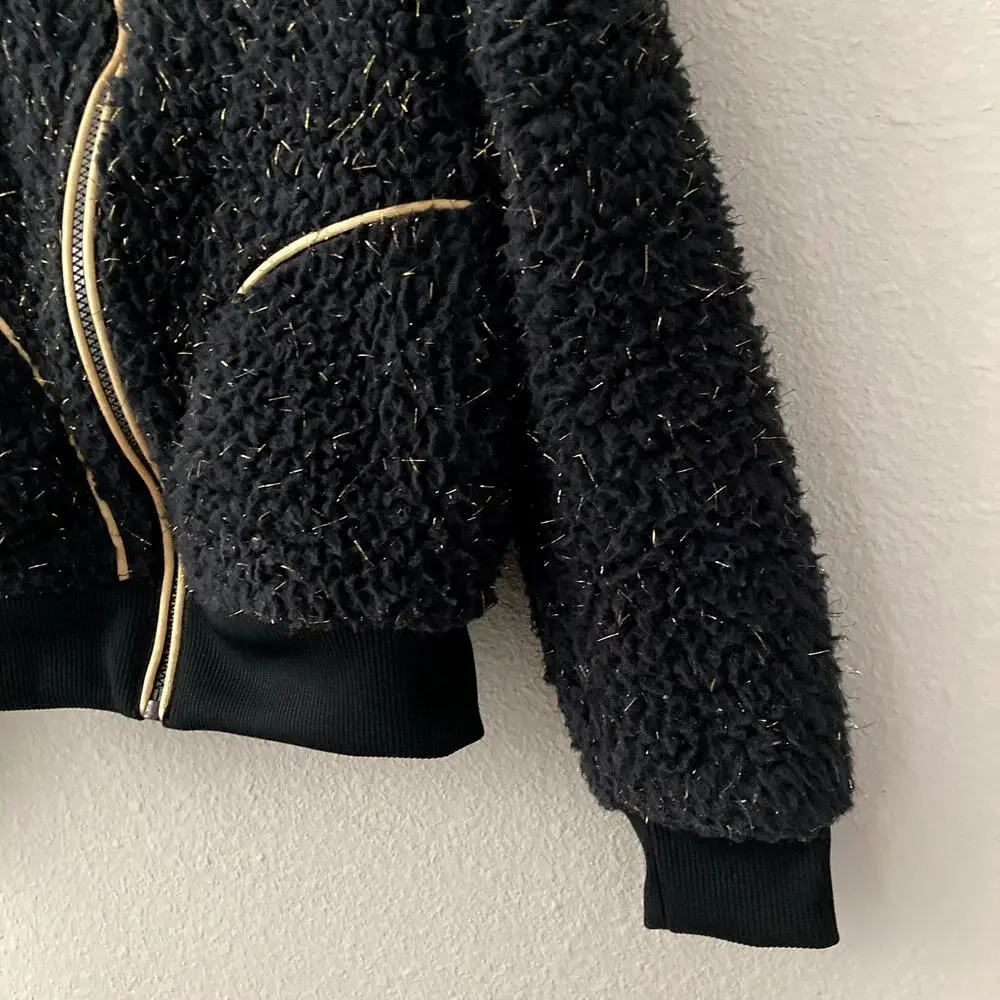 Nike Sherpa Shine Fleece Bomber Jacket - Girls - Black Gold - XS or 4 / 5